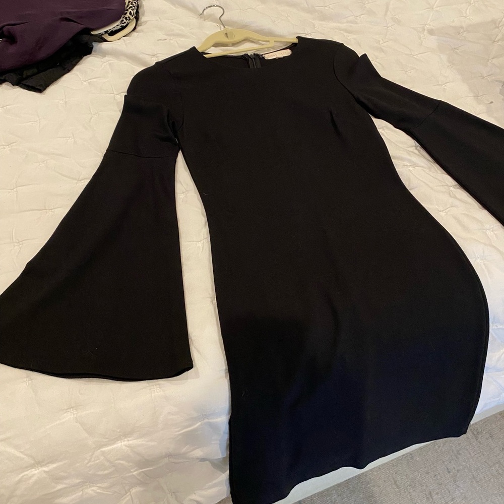 Fitted Black Bell Sleeve Dress